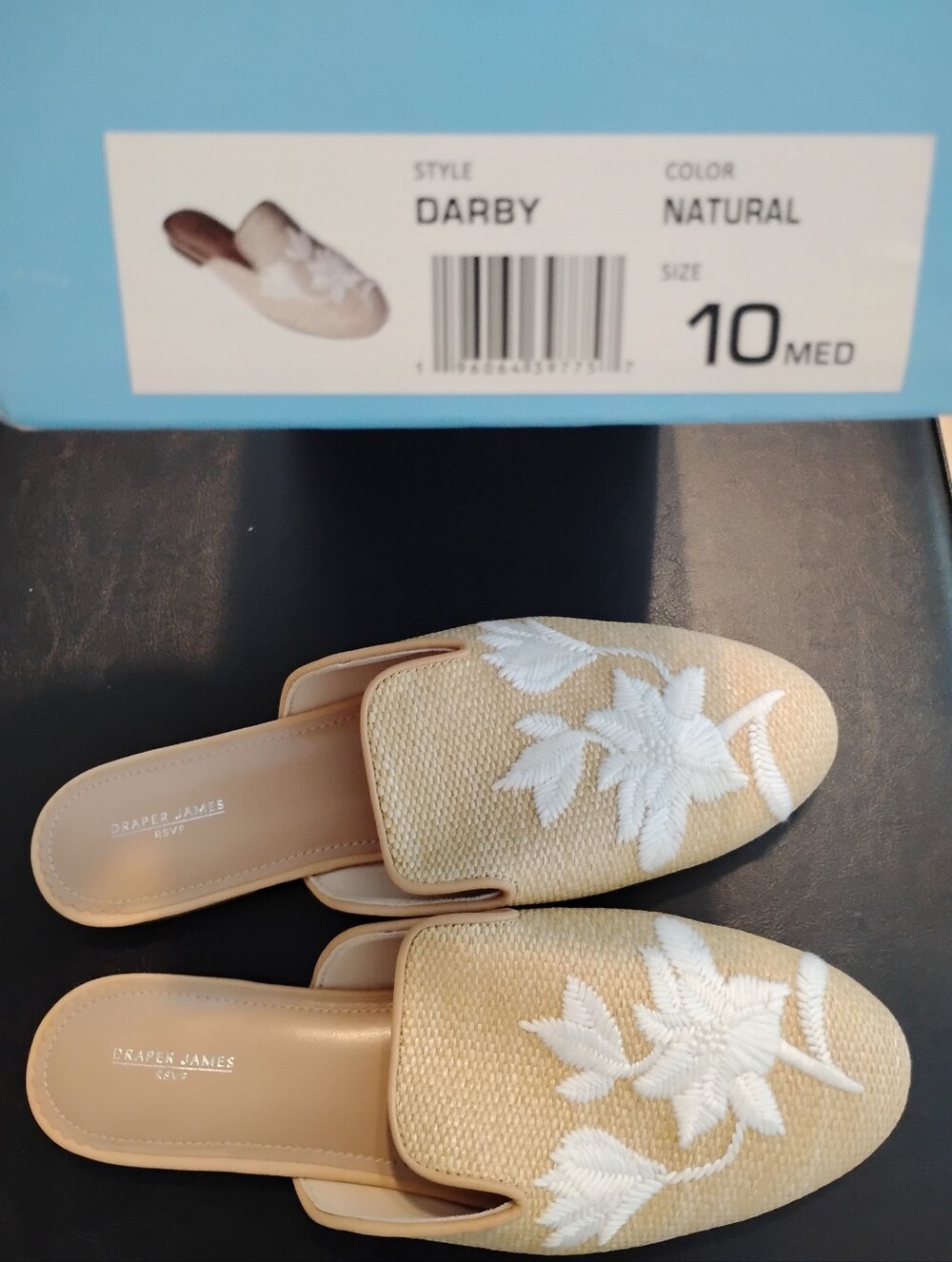 NEW Draper James RSVP Women’s Darby White Tan Slide‎ Flats Size 10 Embroidered